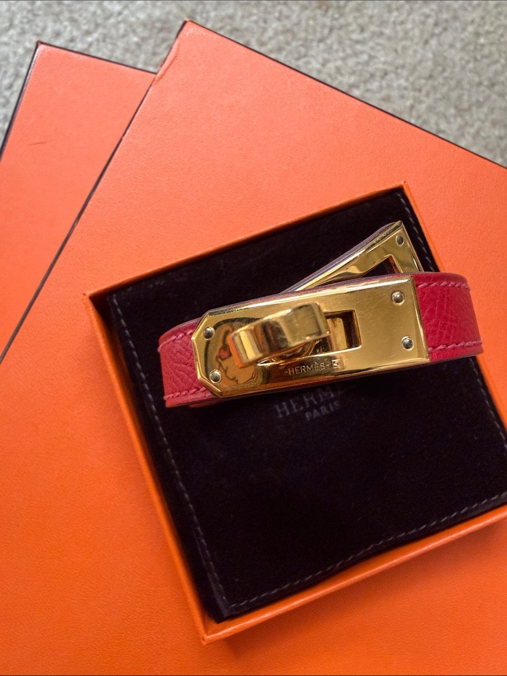 Hermès Red Leather Belt with Gold-Tone Buckle